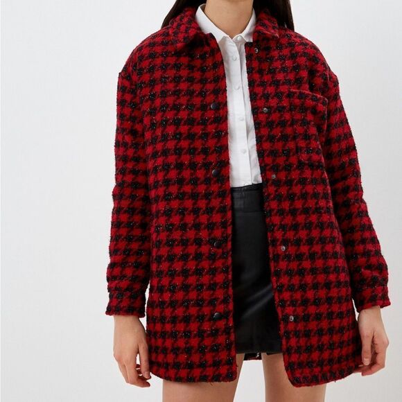 Pimkie Red Black Tweed Short Coat sz S - Picture 1 of 13